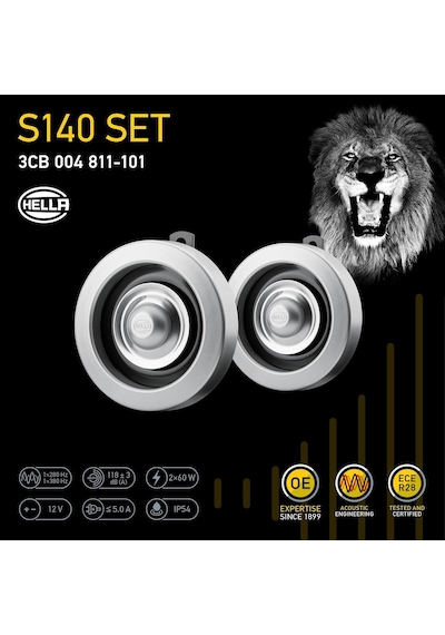 Hella Korna S140 Set - 12v - 118db A - Frekans Aralığı: 280/380hz - Yüksek Ses/düşük Ses - Elektrikli - Ece Onay