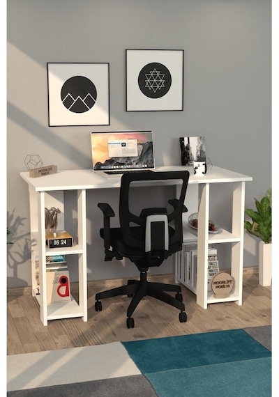 Moonlife Hipo Kitaplıklı Çalışma Masası Beyaz