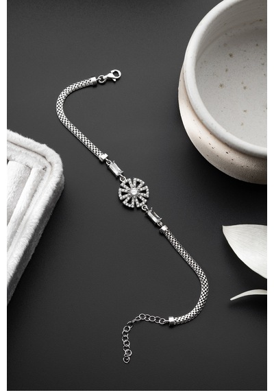 Çekirdekjewelry 925 Ayar Gümüş Parlak Taşlı Modern Kadın Bileklik Gri