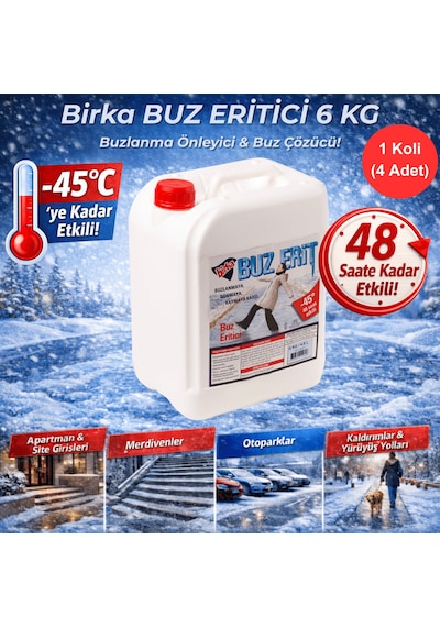 Birka Buz Eritici 6 Kg Buzlanma Önleyici Ve Buz Çözücü, -45 C, Magnezyum Klorürlü X 4 Adet 4'lü Set