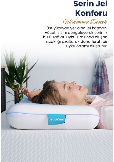 Viscofoam Lüks Terletmeyen Ortopedik Yastık Serinleten Visco Yastık Jelli Yastık 60x40x11cm