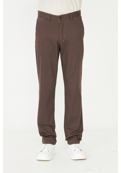 Kahverengi Dokulu Modern Klasik Pantolon VİZON