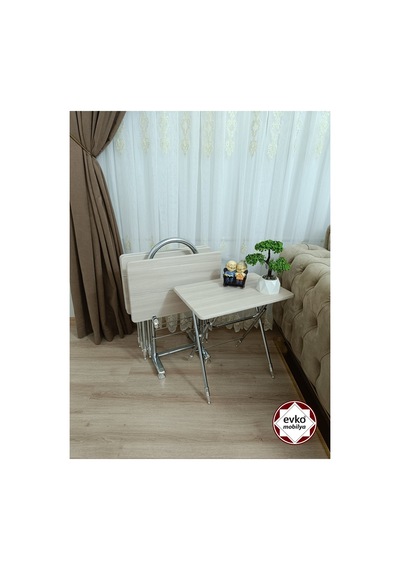 Evko Mobilya Çanta Zigon Sehpa, 4'lü Sehpa, Zigon Sehpa, Servis Sehpası, Mdf Mebran Sehpa, Katlanır Sehpa Meşe