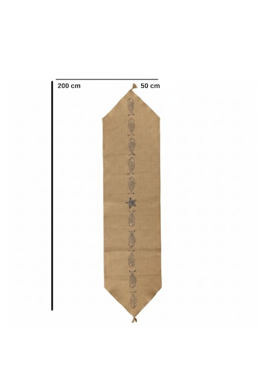 Dyris 200x50 Cm Jüt Runner Balık Desenli Doğal Hasır Masa Örtüsü Rustik & Bohem Dekoratif Runner Acı Kahverengi