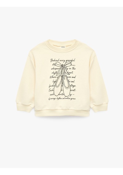 Koton Baskılı Uzun Kollu Bisiklet Yaka Sweatshirt Bej 7wmg10089ak Ekru