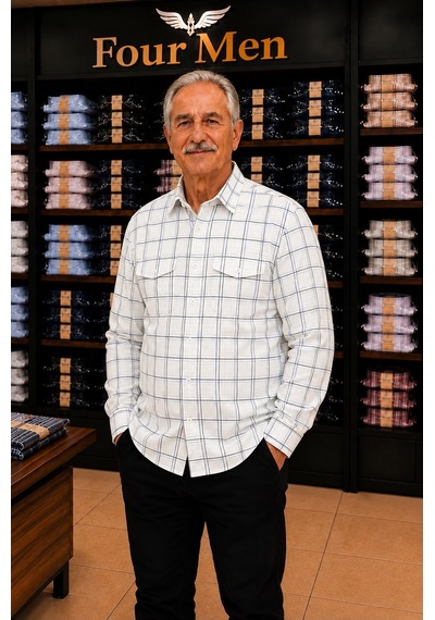 Eren Style Linen Keten Klasik Uzun Kollu Kapaklı Çift Cepli Gömlek Ekru