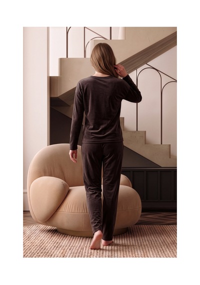 Nisanca Kışlık Kadın Kadife Pijama Takımı - Süper Soft Serisi Kahve