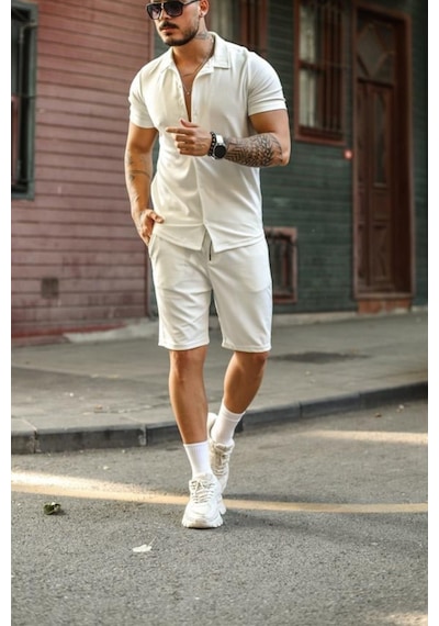 Tarz Cool Erkek Slim Fit Alt Üst Şort Takım Siyah