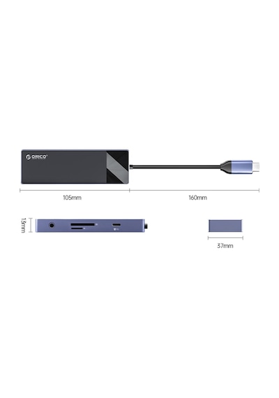 Orıco Type-c Pd100w 4k 30hz Hdmı 3.5mm Jak Sd Tf Kart Okuyucu 3 Usb Portlu Hub Çoklayıcı Orıco Type-c Pd100w 4k 30hz Hdmı 3.5mm Jak Sd Tf Kart Okuyucu 3 Usb Portlu Hub Çoklayıcı