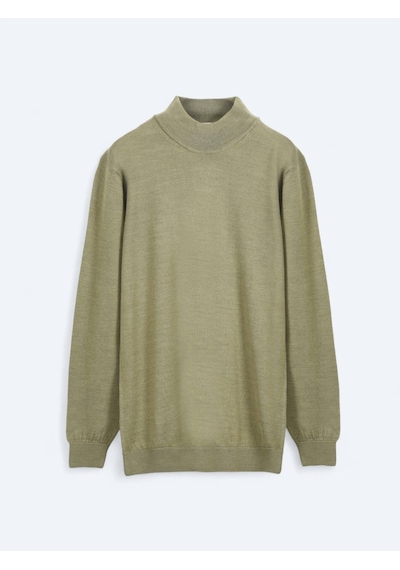 Kip Açık Yeşil Yarım Balıkçı Yaka Düz Örgü Yün Karışımlı Triko Kazak Açık Yeşil