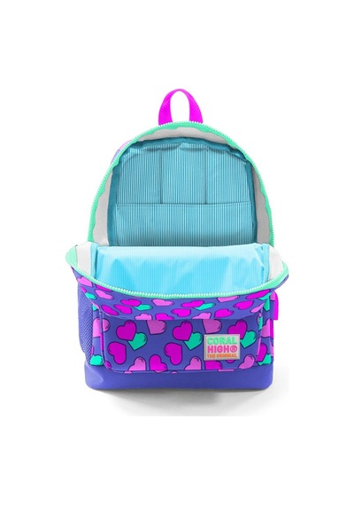 Coral High Kids Lavanta Pembe Kalp Desenli Dört Bölmeli USB Şarjlı Kulaklık Çıkışlı Okul Sırt Çantası 23263