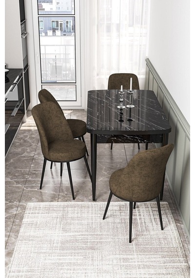 Canisa Kor Serisi 70x114 Açılabilir Mutfak Masası Takımı Siyah Mermer Desen Masa 4 Kahverengi Sandalye Masa Siyah Mermer Desen Sandalye Kahve Canisa Kor Serisi 70x114 Açılabilir Mutfak Masası Takımı Siyah Mermer Desen Masa 4 Kahverengi Sandalye Masa Siyah Mermer Desen Sandalye Kahve