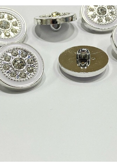 Taşlı Düğme /beyaz Mineli Gümüş Metalize / 6 Lı Set / 2,5 Cm