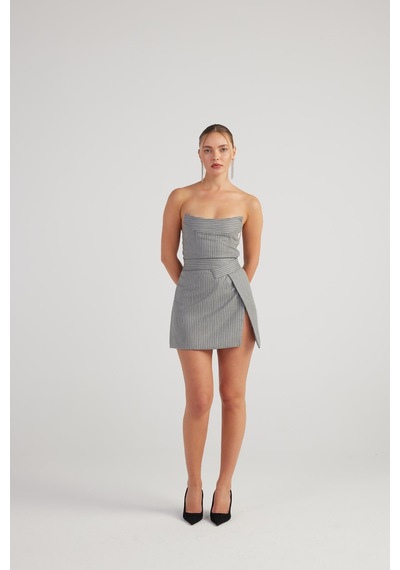 Holly Lolly Simli Çizgili Crop Eden Büstiyer Gri