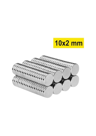 10 Adet 10x2mm Yuvarlak Neodyum Mıknatıs Güçlü Magnet Nikel Kaplamalı Gümüş