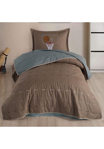 Clasy Ranforce %100 Pamuk Nakışlı Tek Kişilik Yatak Örtüsü Hoop Bej