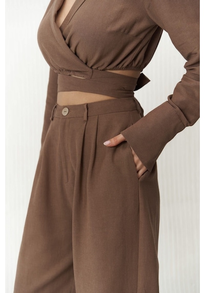 Mai Collection Mai Studios Co. Estila Kahve Crop Pantolon Takım Kahve