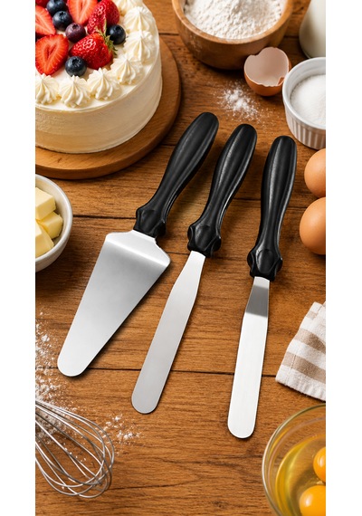 3 Adet Pastacı Spatula Seti - Paslanmaz Çelik Pastacılık Spatulası - 3'lü Pasta Spatulası - Sürme Yayma Ve Alma Spatula Set Krom