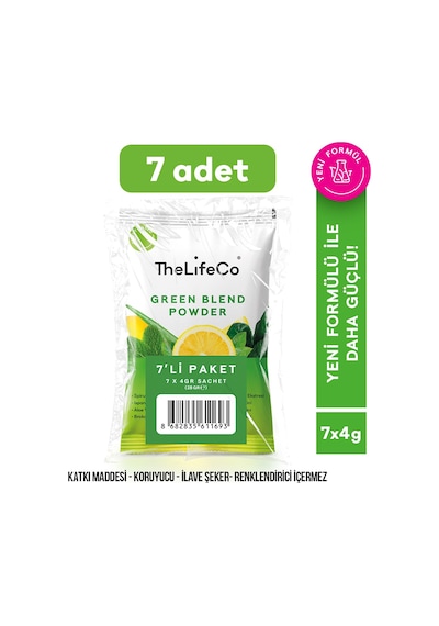 Thelifeco Organik Green Blend Yeşil Sebzeler İçecek Tozu 7 x 4 G
