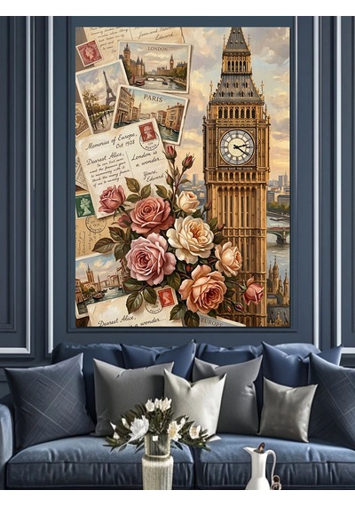 Londra Big Ben Ve Eski Mektuplar Dekoratif Kanvas - Mdf Ahşap Tablo