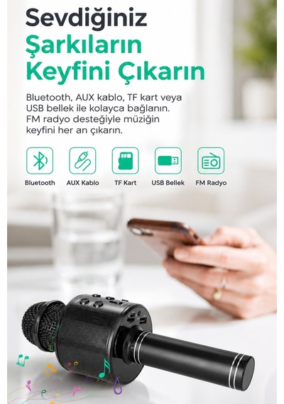 Bluetooth Karaoke Mikrofon Kablosuz Hoparlörlü Mikrofon Usb Şarjlı Telefon Uyumlu