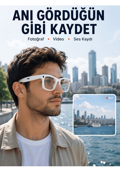 3 Lensli Kameralı Akıllı Gözlük Aı Sesli Asistan Çeviri Bluetooth Görüşme Müzik Fotoğraf Video