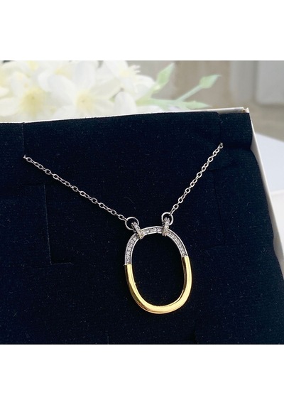 Halka Kolye Çift Renk Zirkon Taşlı Kadın Kolye 45cm Gold - Gümüş