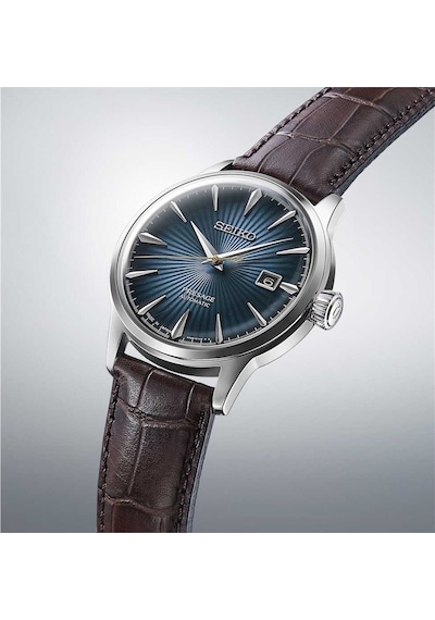 Seiko Srpk15j 40 Mm Otomatik Deri Kahverengi Lacivert Kadran 40 Mm Erkek Kol Saati Gri