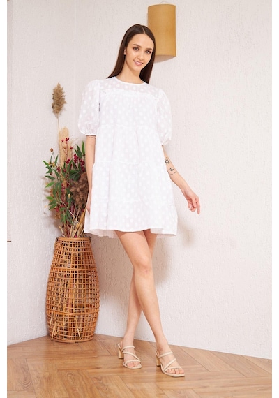 Darlin Moda Beyaz Balon Kollu Mini Elbise Dm1024 Beyaz
