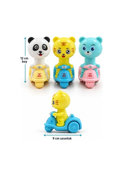 3 Lü Bas Git Oyuncak Motor Seti Panda Kaplan Ve Ayıcık Figürlü 12 Cm Renkli Motorlar