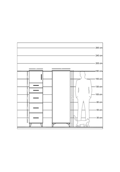 Kronos Dolap Tek Raflı 5 Çekmeceli Tek Kapaklı 44x59x182 Aytaşı-çam Aytası