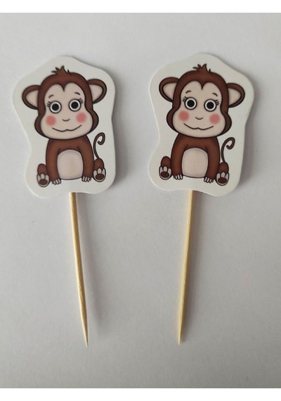 30 Adet Dekoratif Karton Sevimli Maymun Şeklinde Pasta Kürdanı 6,5 Cm
