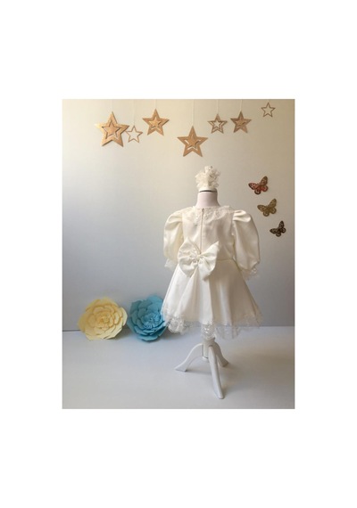 Hayy Baby Kids Wear Uzun Kollu Volan Krem Elbise