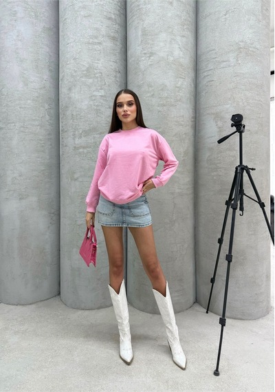 Düz Renk Kadın Sweatshirt Pembe