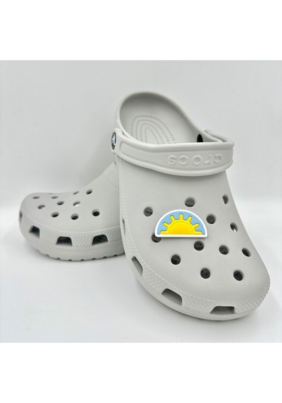 Crocs Terlik Süsü Ve Aksesuarı , Çanta Süsü Jibbitz Yarım Güneş 01 Figür Aksesuar Sarı-bebemavi-beyaz