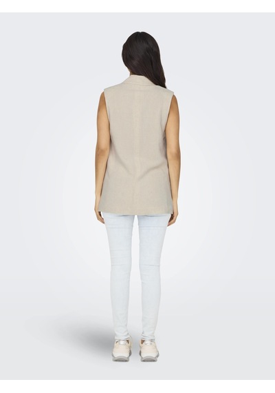 Only Minimalist Kolsuz Midi Oversize Keten Yelek - Günlük Şıklık Bej