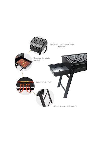 Madfox Cookout Portatif Katlanır Bbq Mangal Black Siyah