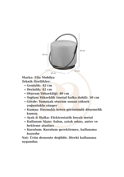 Loop Serisi Puf, Metal Halkalı Puf, Makyaj Oturağı ,puf Bench Montajsız Oturak Siyah Metal Ayaklı Antrasit
