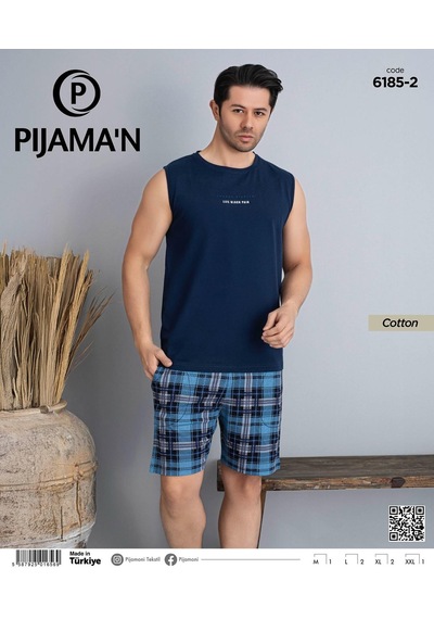 Pijamoni Erkek Bisiklet Yaka Kolsuz Şortlu Pijama Takımı 6185/2 - 1 Adet Lacivert