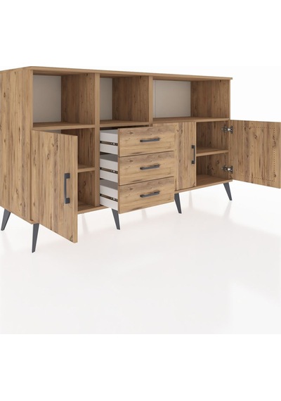 Kronos Konsol 5 Raflı 3 Çekmeceli 3 Kapaklı 176x59x99 Çam-çam Çam-çam