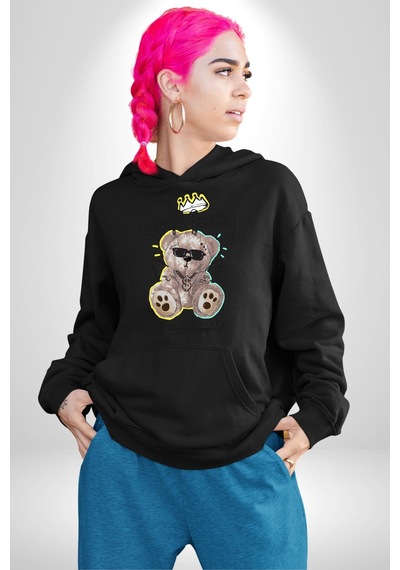 Gerçeklikten Uzak Tutun Kadın Erkek Siyah Kapüşonlu Sweatshirt Hoodie Siyah