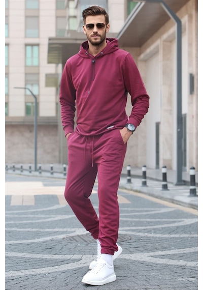 Madmext Bordo Kapşonlu Basic Eşofman Takımı 5908 Bordo