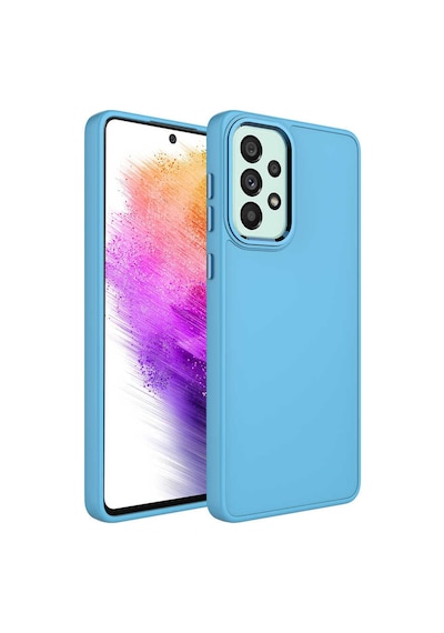 Zore Galaxy Uyumlu A52 Kılıf Metal Çerçeve Ve Buton Tasarımlı Silikon Luna Kapak - Sierr Sierra Mavi