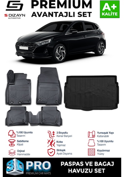 S-dizayn Hyundai İ20 3d Pro Havuzlu Paspas Ve Bagaj Havuzu Seti 2'li Set 2020 Üzeri A+ Kalite
