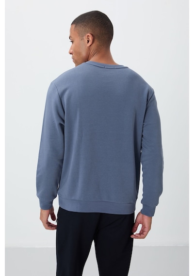 Tommy Life Petrol Yazı Nakışlı O Yaka Rahat Form İçi Polarlı Erkek Sweatshirt - 88020 PETROL