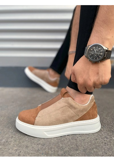 Mevese Torino Erkek Bağcıksız Cilt Günlük Sneaker Ayakkabı Ortopedik Kalın Taban Taba
