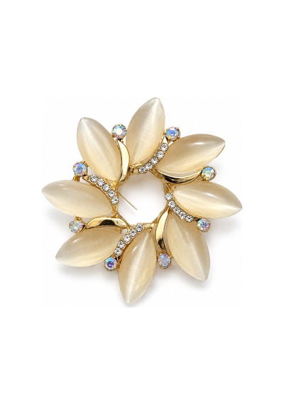Hediye Opal Taş Görünümlü Gold Renk Kadın Broş Modeli Açık Gri