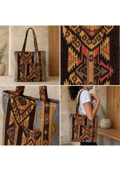 Bk Gift El Yapımı Otantik Türk Kilim Omuz Çantası -13, Günlük, Kitap, Tablet, Plaj Ve Seyahat Çantası Çok Renkli