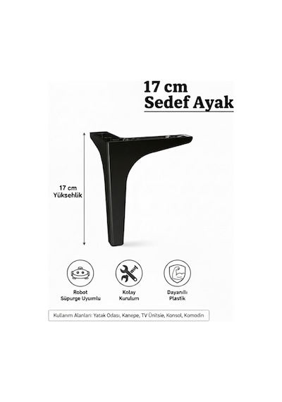 Sedef 17 Cm Siyah Mobilya Kanepe Sehpa Tv Ünitesi Koltuk Ve Konsol Ayağı Siyah