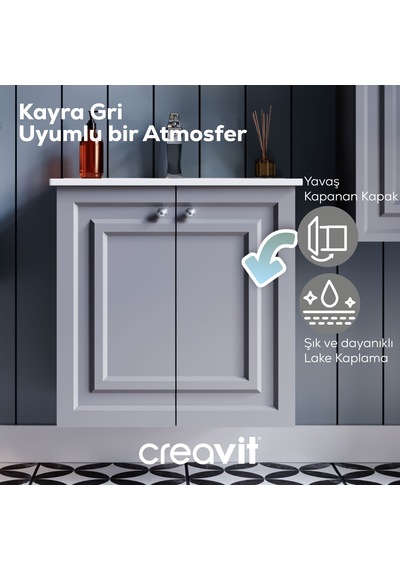 Creavit Kayra Lavabo Dolabı Kapaklı 60cm Mat Gri Creavit Kayra Lavabo Dolabı Kapaklı 60cm Mat Gri